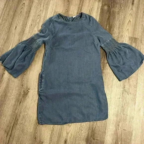 beachlunchlounge Dresses & Skirts - Beach Lunch Lounge Women's Denim Shift Dress Bell Ruffle Sleeve